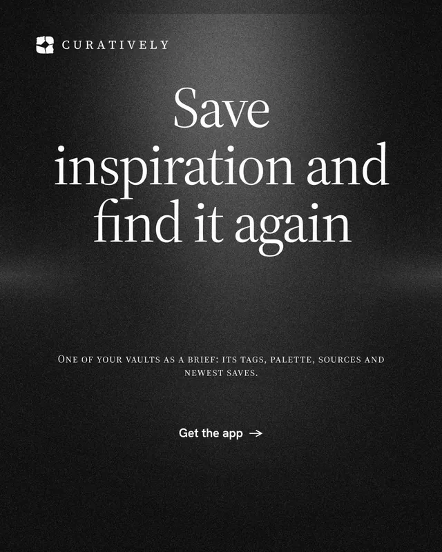 Instagram portrait post for Curatively: "Save inspiration and find it again". Dark deco style, smallcaps layout, dark palette in black, grey.
