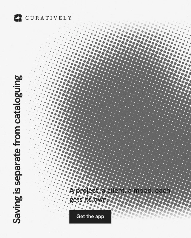 Instagram portrait post for Curatively: "Saving is separate from cataloguing". Swiss style, vertical layout, light palette in grey, white.