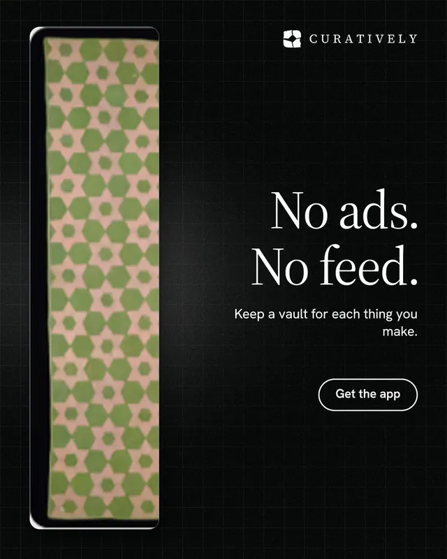 Instagram portrait post for Curatively: "No ads. No feed." Phosphor atlas style, right layout, dark palette in black, grey.