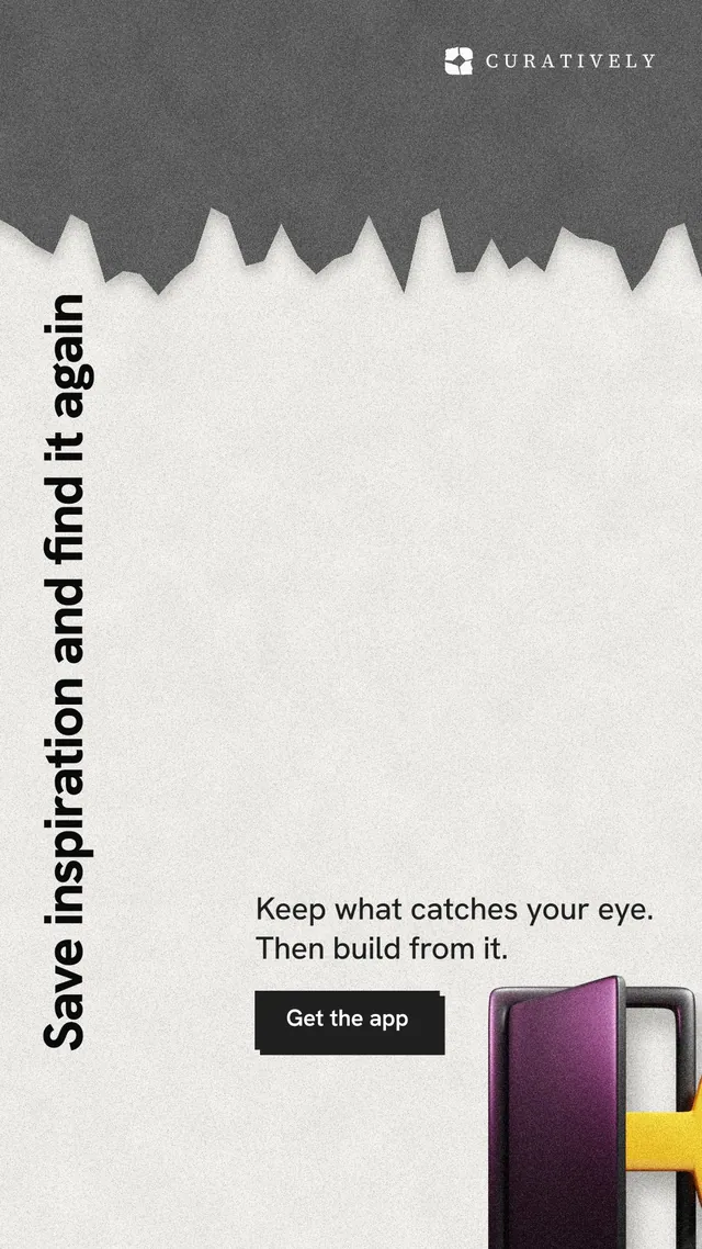 Instagram story for Curatively: "Save inspiration and find it again". Paper trio style, vertical layout, light palette in grey, white.
