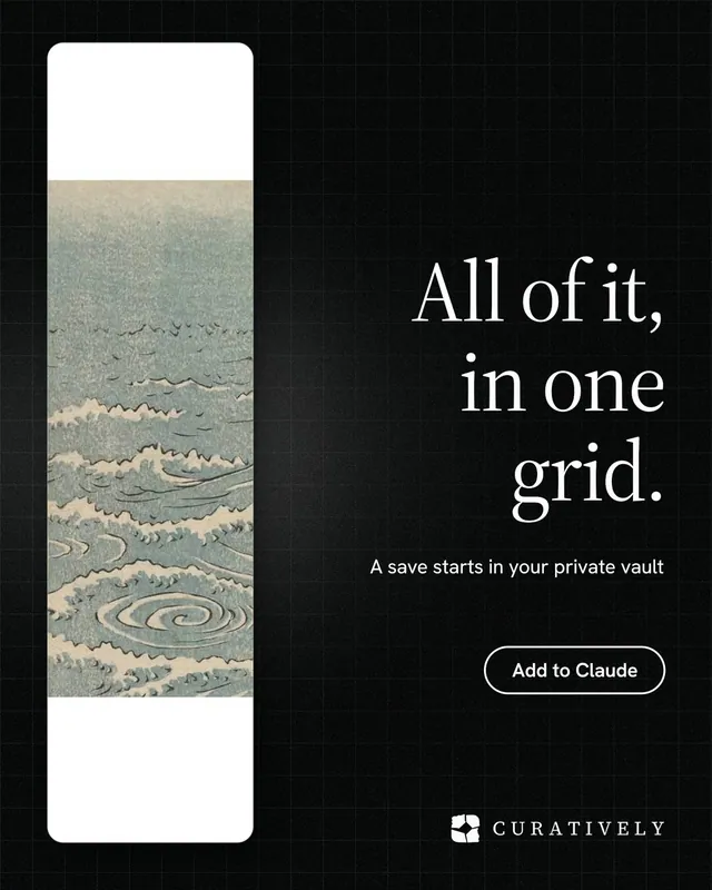 Instagram portrait post for Curatively: "All of it, in one grid." Phosphor atlas style, right layout, dark palette in grey, black.