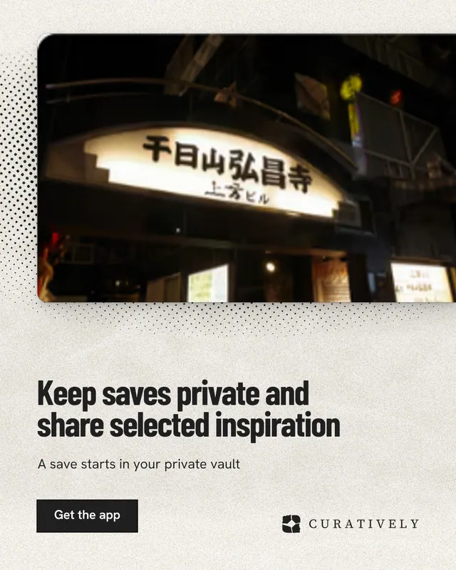 Instagram portrait post for Curatively: "Keep saves private and share selected inspiration". Ink sticker style, bottom layout, light palette in black, yellow, white.