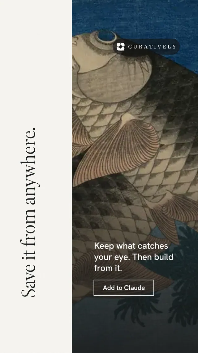 Instagram story for Curatively: "Save it from anywhere." Editorial style, vertical layout, light palette in white, black, grey.