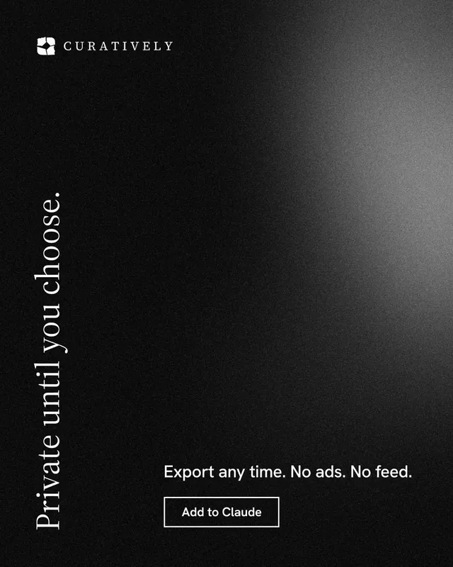 Instagram portrait post for Curatively: "Private until you choose." Dark deco style, vertical layout, dark palette in black, grey.