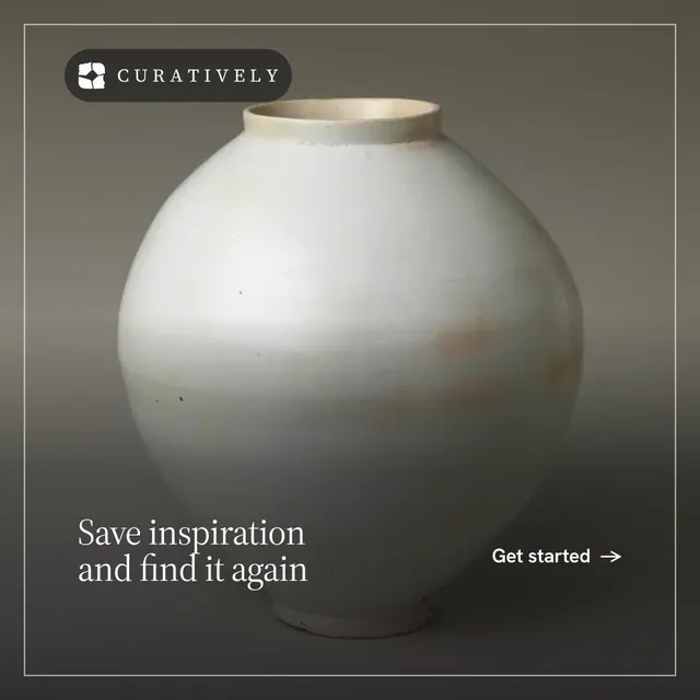 Instagram post for Curatively: "Save inspiration and find it again". Editorial style, image led layout, dark palette in grey, black, white.