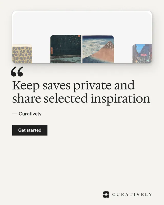 Instagram portrait post for Curatively: "Keep saves private and share selected inspiration". Swiss style, quote layout, light palette in white, grey.