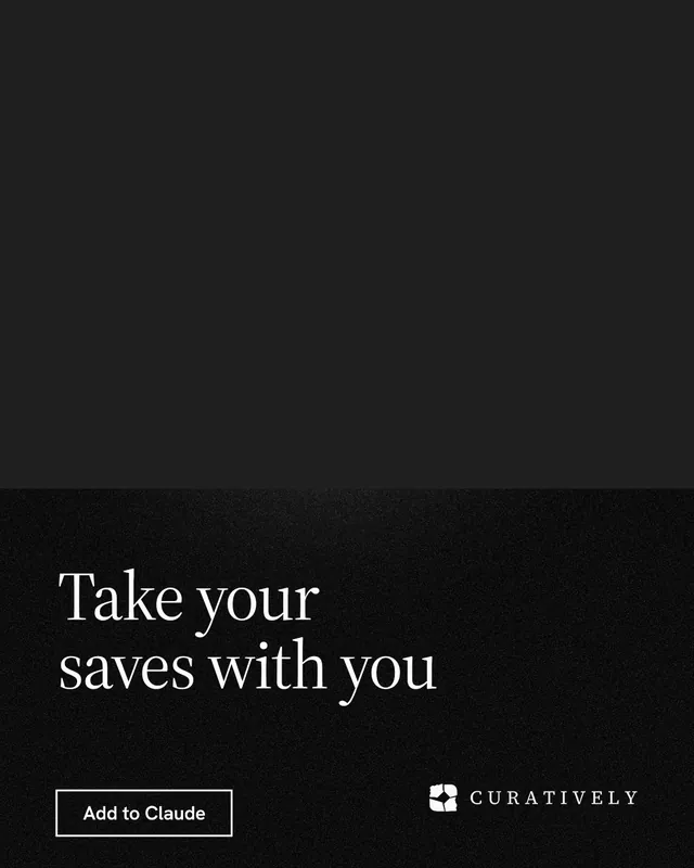 Instagram portrait post for Curatively: "Take your saves with you". Dark deco style, bottom layout, dark palette in black.