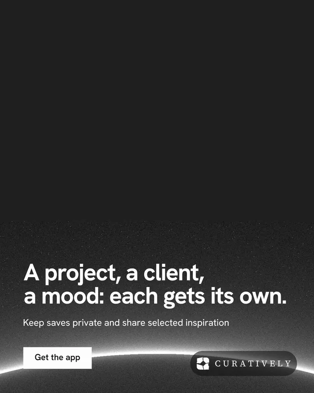 Instagram portrait post for Curatively: "A project, a client, a mood: each gets its own." Swiss style, bottom layout, dark palette in black, grey.