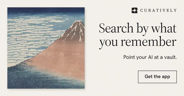 Social ad for Curatively: "Search by what you remember". Editorial style, right layout, light palette in grey, white.