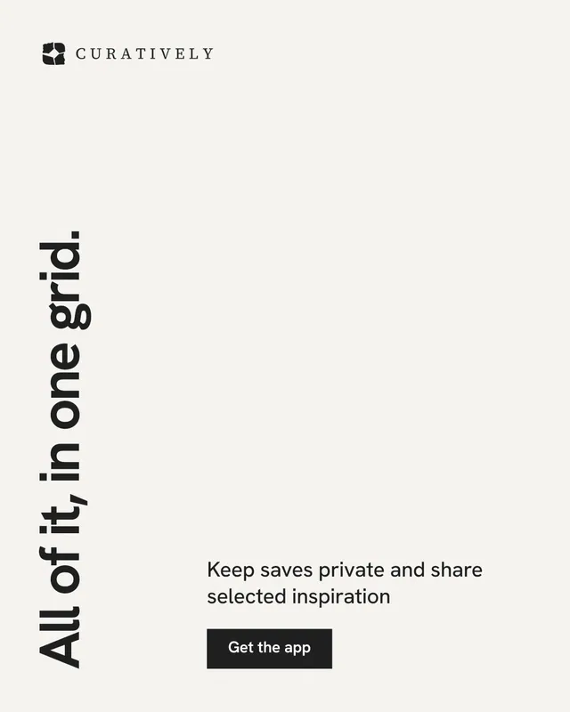 Instagram portrait post for Curatively: "All of it, in one grid." Swiss style, vertical layout, light palette in white.