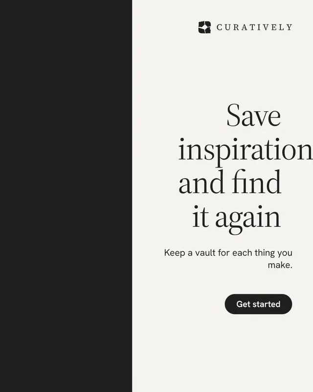 Instagram portrait post for Curatively: "Save inspiration and find it again". Data card style, right layout, light palette in white, black.