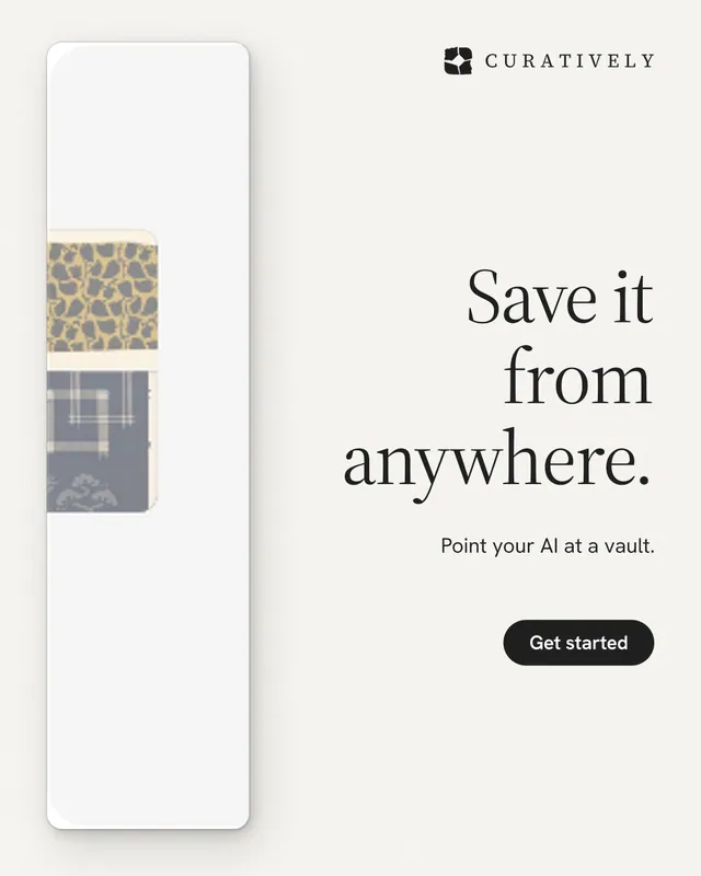 Instagram portrait post for Curatively: "Save it from anywhere." Data card style, right layout, light palette in white.