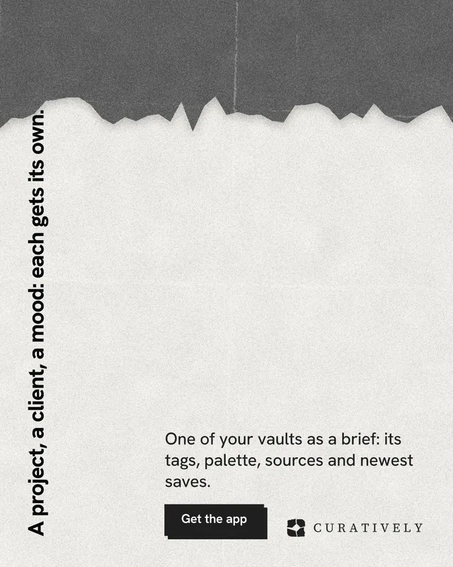 Instagram portrait post for Curatively: "A project, a client, a mood: each gets its own." Paper trio style, vertical layout, light palette in white, grey.
