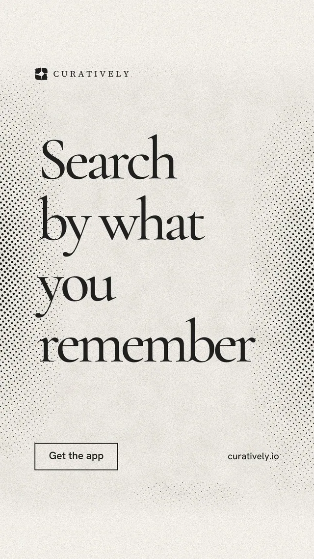 Instagram story for Curatively: "Search by what you remember". Editorial style, poster layout, light palette in yellow, white, grey.