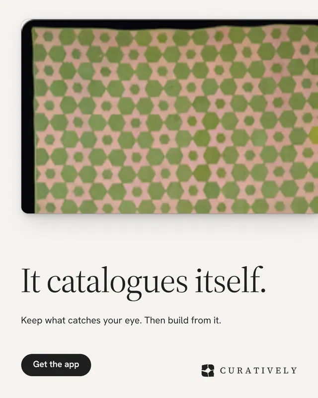 Instagram portrait post for Curatively: "It catalogues itself." Data card style, bottom layout, light palette in white, orange, yellow.