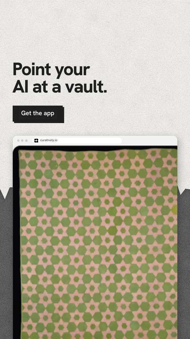 Instagram story for Curatively: "Point your AI at a vault." Paper trio style, browser layout, light palette in yellow, white, grey.