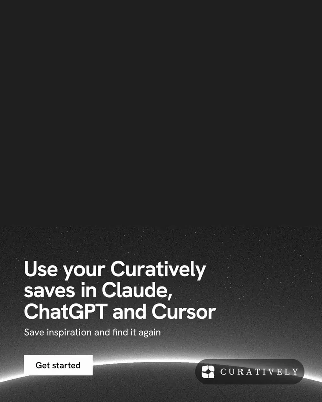 Instagram portrait post for Curatively: "Use your Curatively saves in Claude, ChatGPT and Cursor". Swiss style, bottom layout, dark palette in black, grey.
