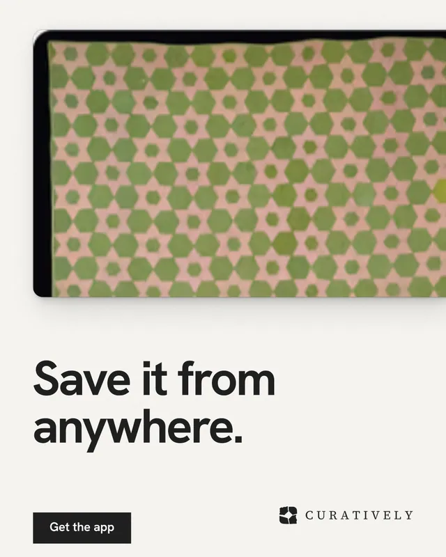 Instagram portrait post for Curatively: "Save it from anywhere." Swiss style, bottom layout, light palette in white, yellow.