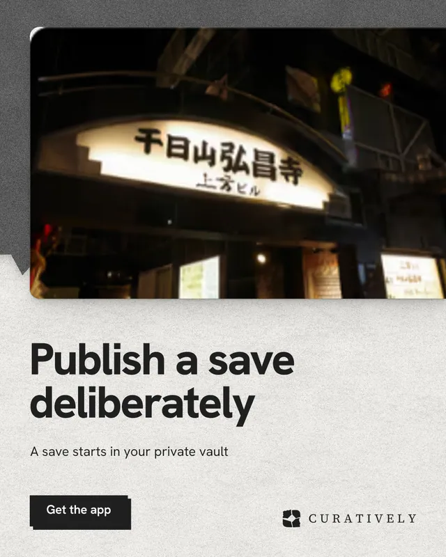 Instagram portrait post for Curatively: "Publish a save deliberately". Paper trio style, bottom layout, light palette in black, white, grey.
