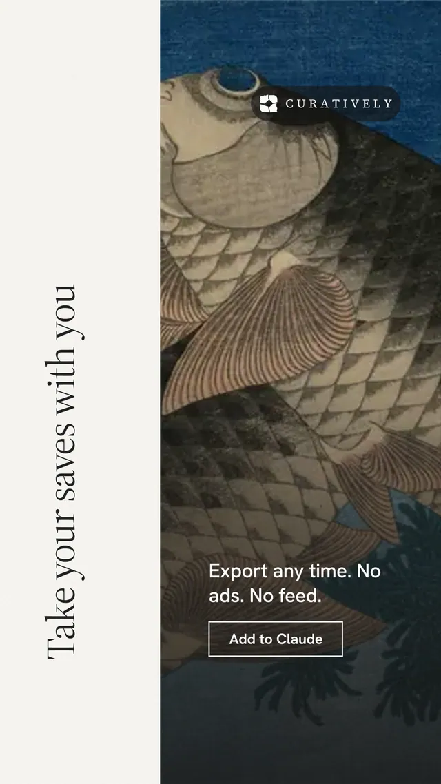 Instagram story for Curatively: "Take your saves with you". Editorial style, vertical layout, light palette in white, black, grey.
