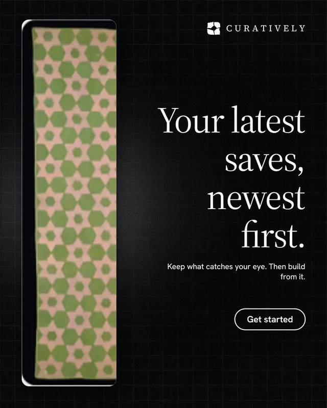 Instagram portrait post for Curatively: "Your latest saves, newest first." Phosphor atlas style, right layout, dark palette in black, grey.