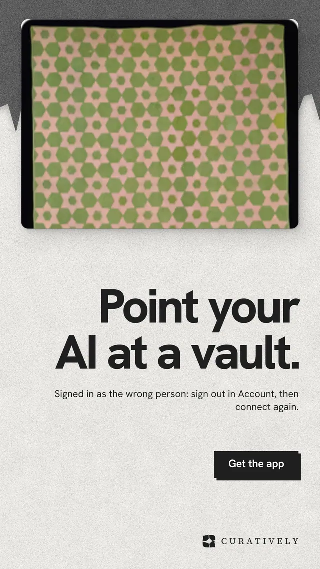 Instagram story for Curatively: "Point your AI at a vault." Paper trio style, right layout, light palette in yellow, white, grey.
