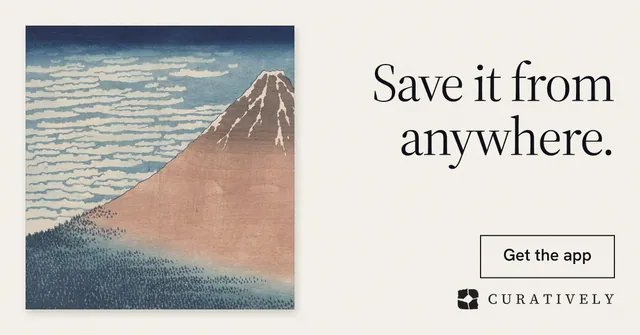 Social ad for Curatively: "Save it from anywhere." Editorial style, right layout, light palette in white, grey.