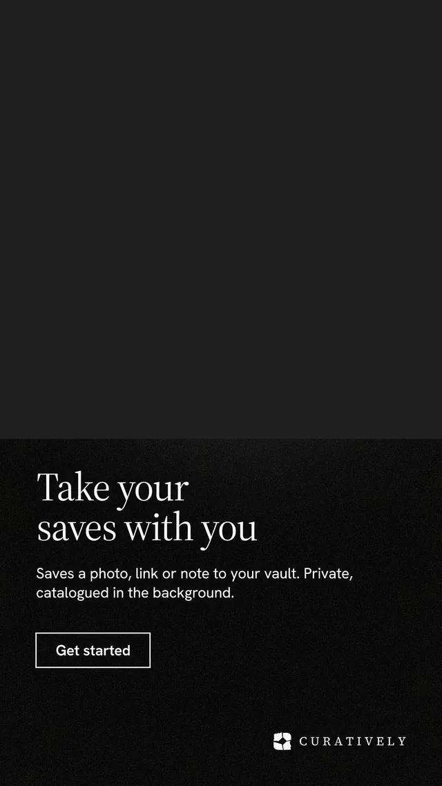 Instagram story for Curatively: "Take your saves with you". Dark deco style, bottom layout, dark palette in black.