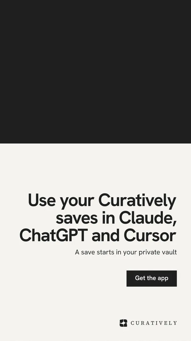 Instagram story for Curatively: "Use your Curatively saves in Claude, ChatGPT and Cursor". Swiss style, right layout, light palette in white, black.