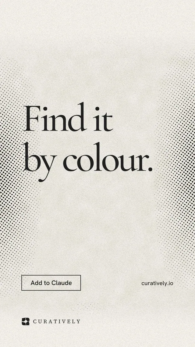Instagram story for Curatively: "Find it by colour." Editorial style, poster layout, light palette in white, yellow, grey.