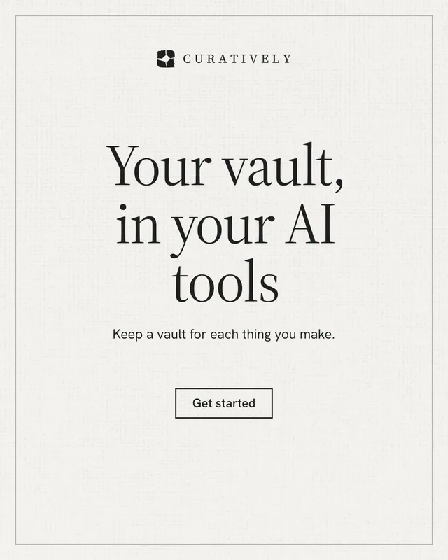 Instagram portrait post for Curatively: "Your vault, in your AI tools". Editorial style, centred layout, light palette in white.