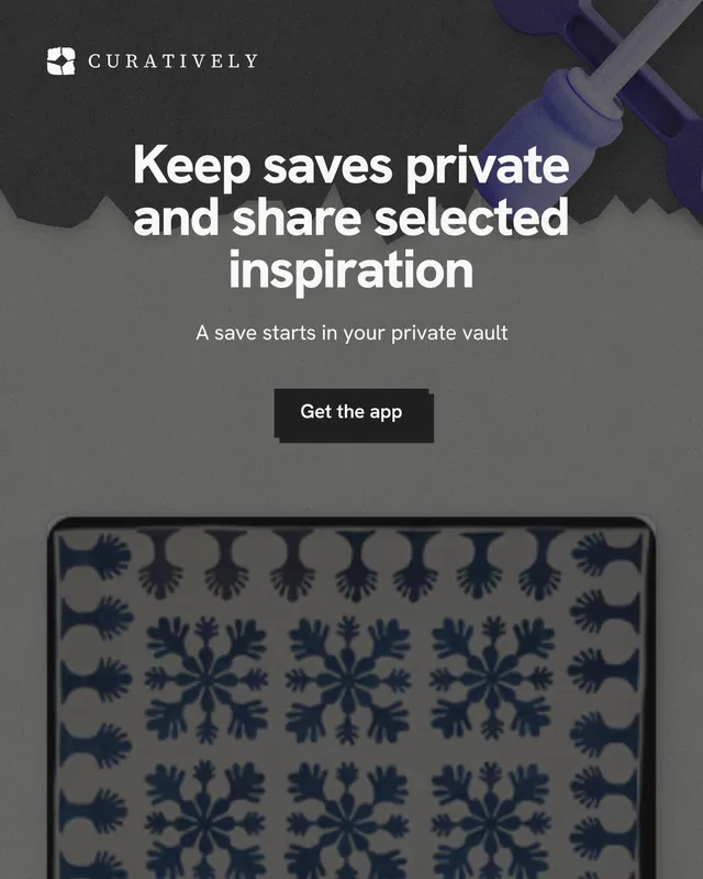 Instagram portrait post for Curatively: "Keep saves private and share selected inspiration". Paper trio style, centred layout, dark palette in grey, black.