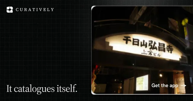Social ad for Curatively: "It catalogues itself." Phosphor atlas style, image led layout, dark palette in black, grey.