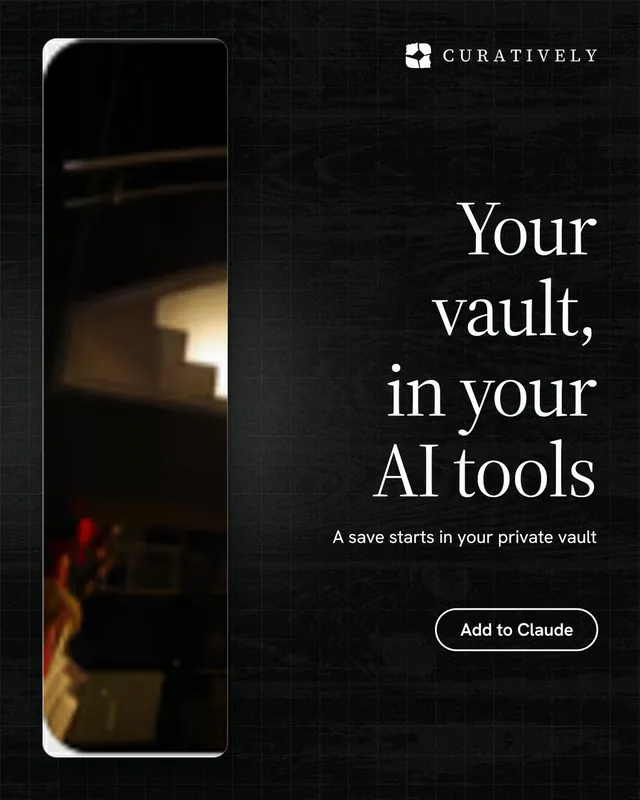 Instagram portrait post for Curatively: "Your vault, in your AI tools". Phosphor atlas style, right layout, dark palette in black.