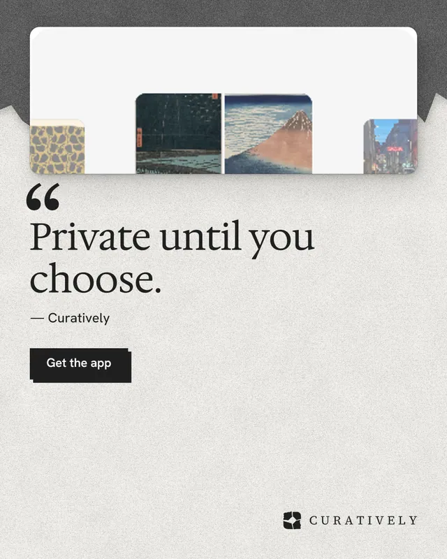Instagram portrait post for Curatively: "Private until you choose." Paper trio style, quote layout, light palette in white, grey.