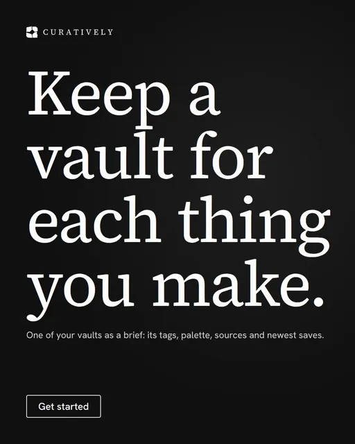 Video for Curatively: "Keep a vault for each thing you make.". Doc motion loop, 6.0 s, dark palette.