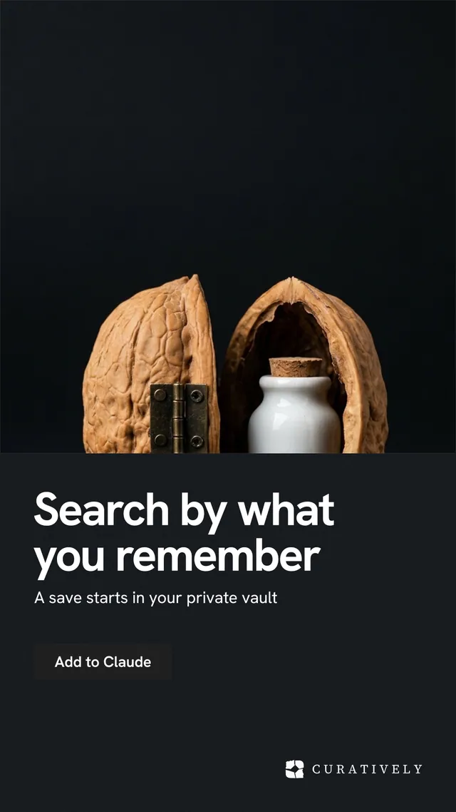 Instagram story for Curatively: "Search by what you remember". Swiss style, bottom layout, dark palette in black, grey.