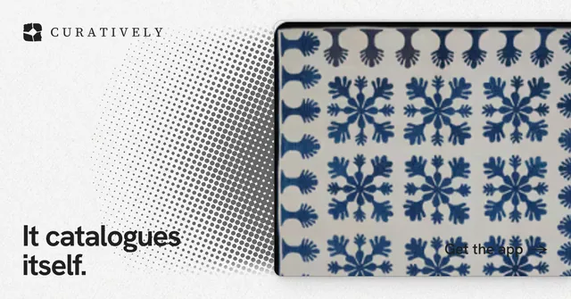 Social ad for Curatively: "It catalogues itself." Swiss style, image led layout, light palette in grey, white.