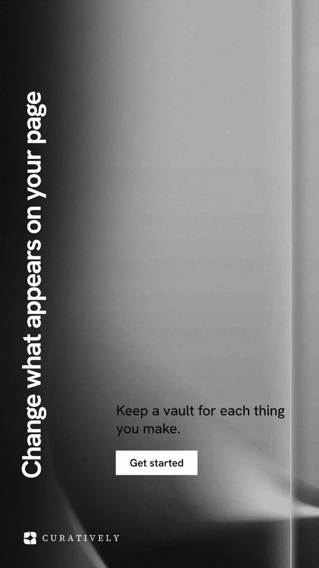 Instagram story for Curatively: "Change what appears on your page". Swiss style, vertical layout, light palette in black, grey.