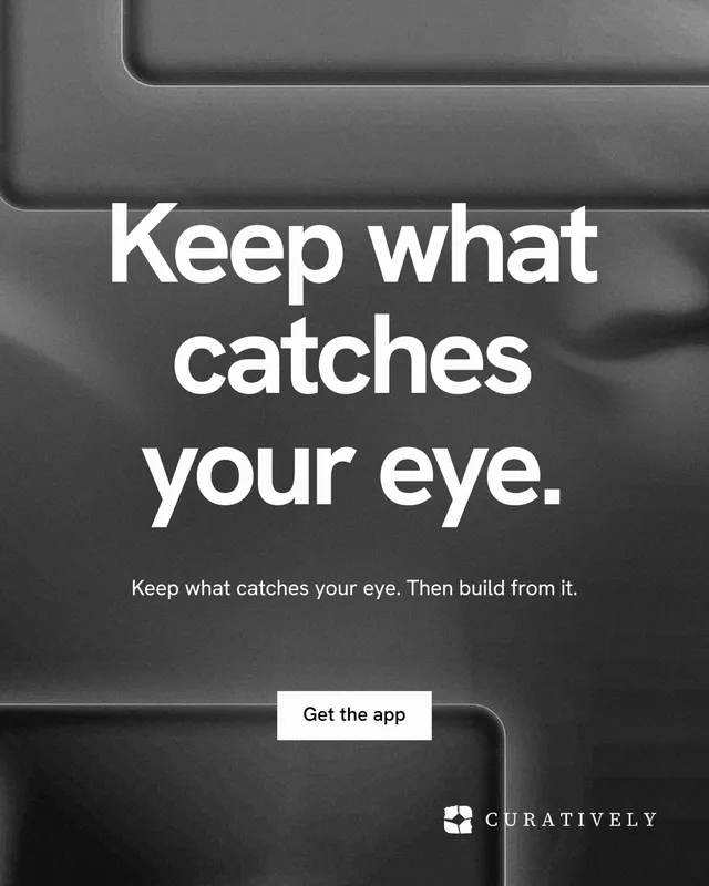 Instagram portrait post for Curatively: "Keep what catches your eye." Swiss style, centred layout, dark palette in grey, black.