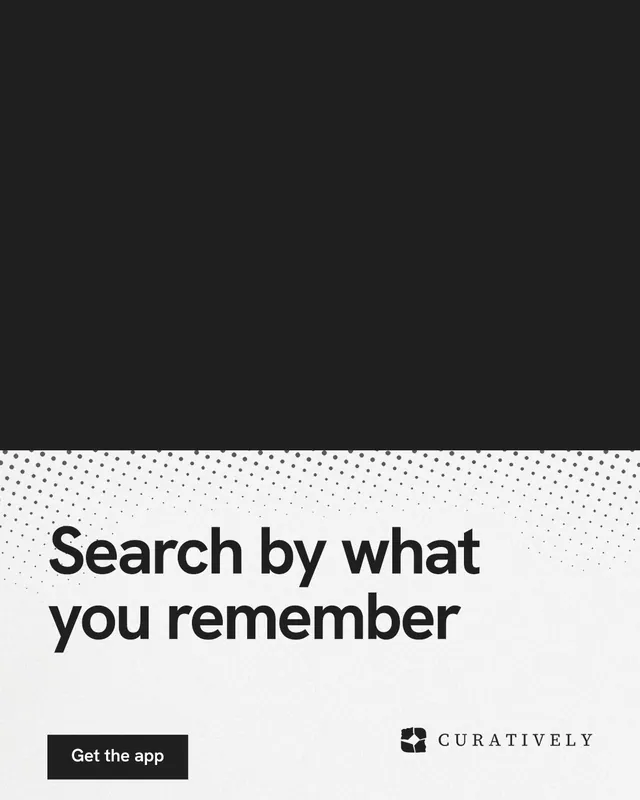 Instagram portrait post for Curatively: "Search by what you remember". Swiss style, bottom layout, light palette in black, white, grey.