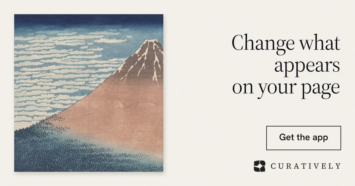 Social ad for Curatively: "Change what appears on your page". Editorial style, right layout, light palette in white, grey.