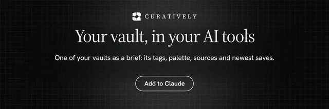 X header for Curatively: "Your vault, in your AI tools". Phosphor atlas style, centred layout, dark palette in black.