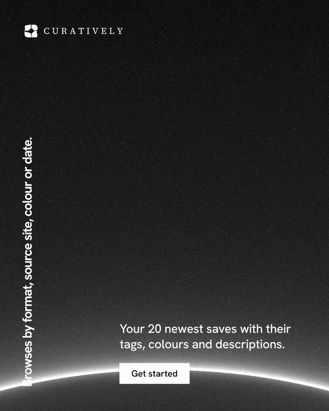 Instagram portrait post for Curatively: "Browses by format, source site, colour or date." Swiss style, vertical layout, dark palette in black, grey.