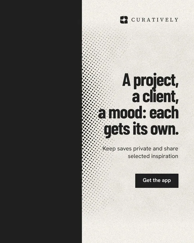 Instagram portrait post for Curatively: "A project, a client, a mood: each gets its own." Ink sticker style, right layout, light palette in black, yellow, white.