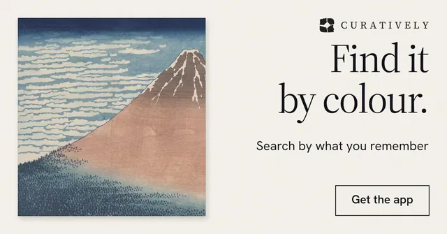Social ad for Curatively: "Find it by colour." Editorial style, right layout, light palette in white, grey.