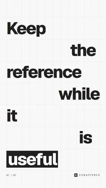 Video for Curatively: "Keep the reference while it is useful". Kinetic type grid, 6.0 s, light palette.