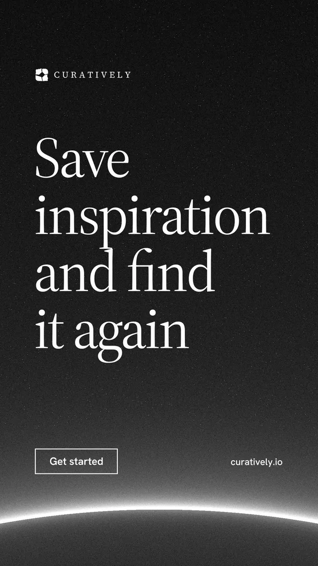 Instagram story for Curatively: "Save inspiration and find it again". Editorial style, poster layout, dark palette in black, grey.