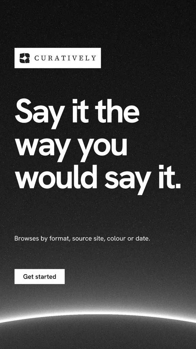 Instagram story for Curatively: "Say it the way you would say it." Swiss style, announce layout, dark palette in black, grey.
