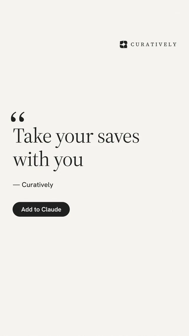 Instagram story for Curatively: "Take your saves with you". Data card style, quote layout, light palette in white.